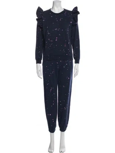Pre-owned Clare V Printed Distressed Accents Pant Set In Blue