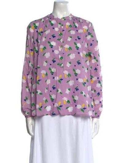 Pre-owned Clare V Printed Mock Neck Blouse In Purple