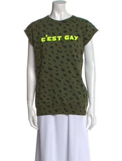 Pre-owned Clare V Printed Scoop Neck Sweater In Green