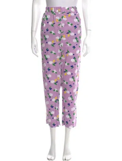 Pre-owned Clare V Printed Straight Leg Pants In Purple