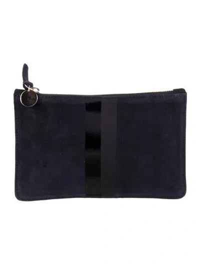 Pre-owned Clare V Printed Suede Cosmetic Pouch In Blue