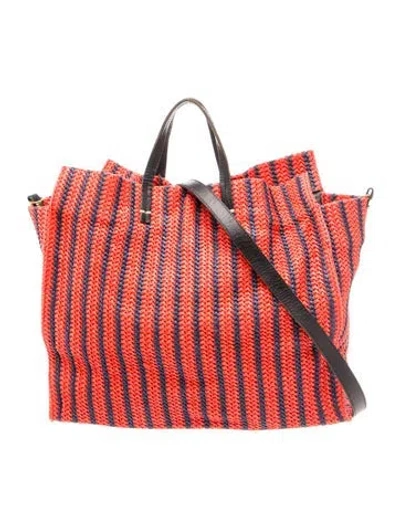 Pre-owned Clare V Raffia Tote In Red