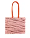 Clare V . Sandy Woven Market Tote In Blush/poppy