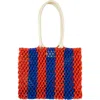 Clare V . Sandy Woven Market Tote In Cobalt/ Bright Poppy Stripe