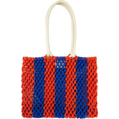 Clare V . Sandy Woven Market Tote In Cobalt/ Bright Poppy Stripe