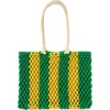 Clare V . Sandy Woven Market Tote In Emerald Bright Yellow Stripe