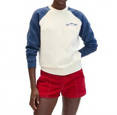 Clare V Sardine Sweatshirt In Cream/navy In Blue