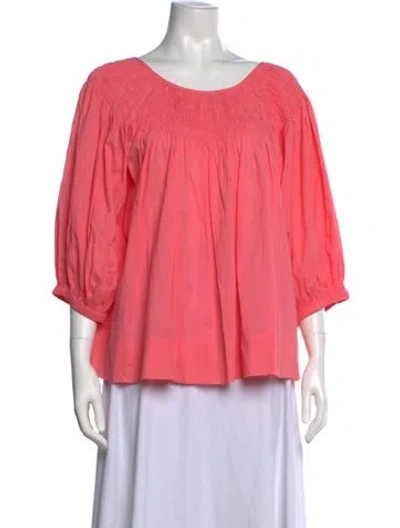 Pre-owned Clare V Scoop Neck Three-quarter Sleeve Blouse In Pink