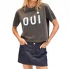 Clare V Short Sleeve Tee With Oui In Faded Black In Black