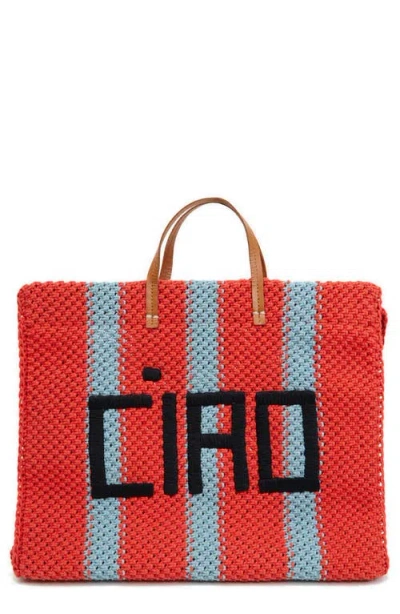 Clare V . Simple Crochet Tote In Bright Poppy Blue Crochet