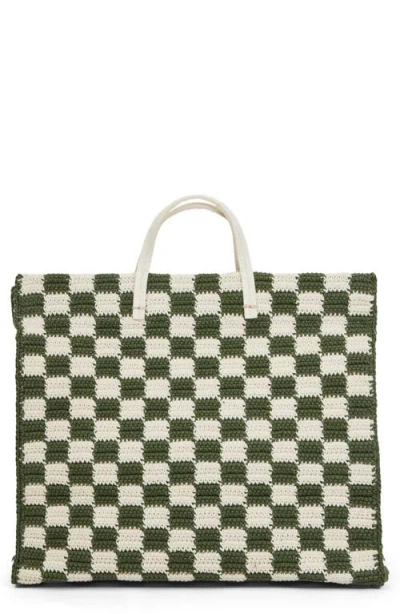 Clare V . Simple Crochet Tote In Dark Green/white Crochet