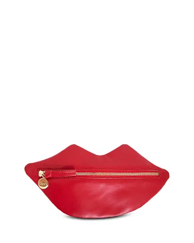 Clare V Small Flat Lips Leather Clutch In Red