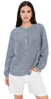 Clare V St. Martin Top Navy/white Linen Gingham