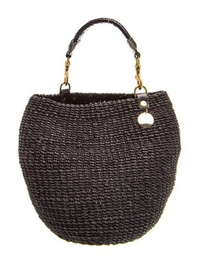 Pre-owned Clare V Straw Bucket Bag In Black