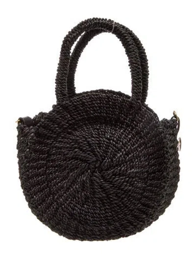 Pre-owned Clare V Straw Top Handle Bag In Black