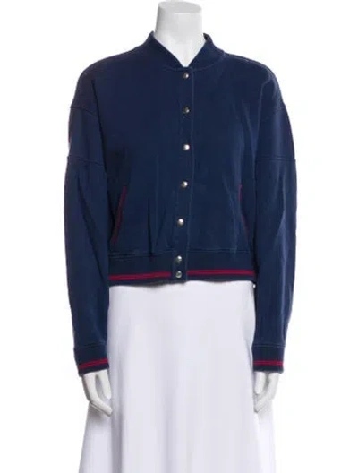 Pre-owned Clare V Striped Bomber Jacket In Blue