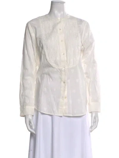Pre-owned Clare V Striped Crew Neck Button-up Top In White