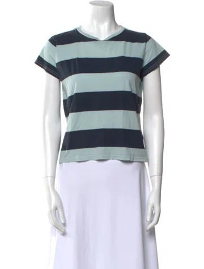 Pre-owned Clare V Striped Crew Neck Crop Top In Blue