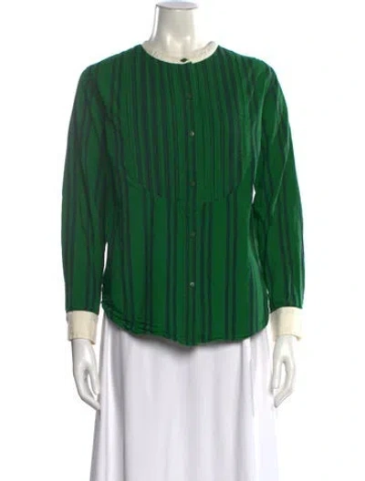 Pre-owned Clare V Striped Long Sleeve Blouse In Green