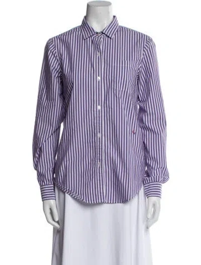 Pre-owned Clare V Striped Long Sleeve Button-up Top In Blue