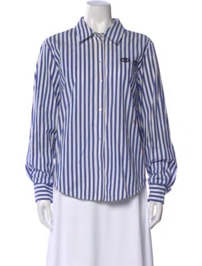 Pre-owned Clare V Striped Long Sleeve Button-up Top In Blue