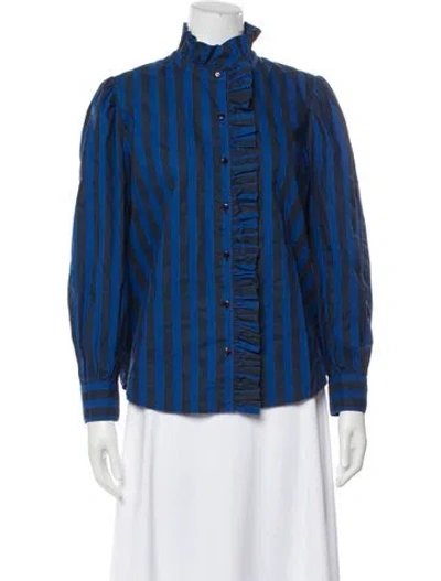 Pre-owned Clare V Striped Long Sleeve Button-up Top In Blue