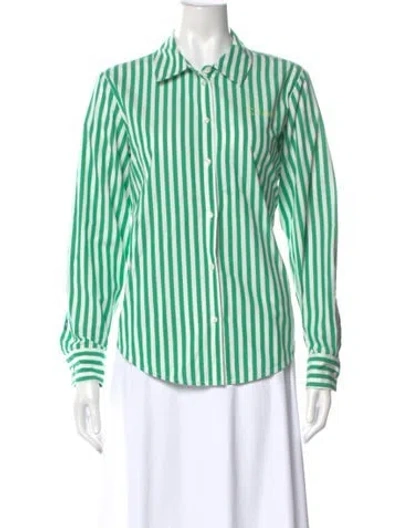 Pre-owned Clare V Striped Long Sleeve Button-up Top In Green