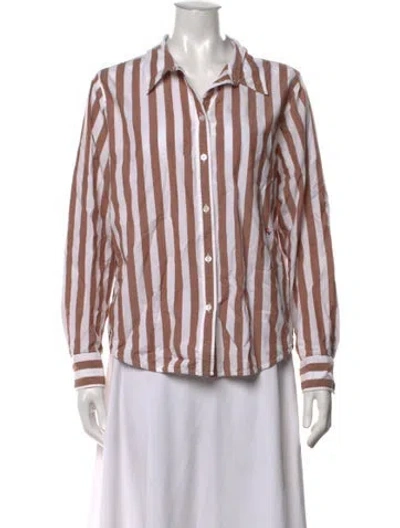 Pre-owned Clare V Striped Long Sleeve Button-up Top In Multicolor