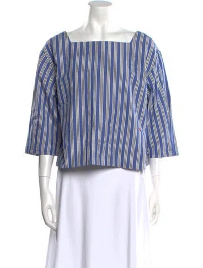 Pre-owned Clare V Striped Square Neckline Crop Top W/ Tags In Blue