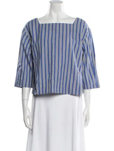 Pre-owned Clare V Striped Square Neckline Crop Top W/ Tags In Blue