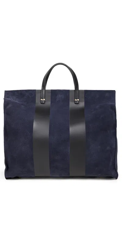 Clare V Suede Simple Tote With Racing Stripes Navy In Blue