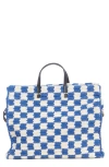 Clare V Summer Simple Crochet Cotton Tote In Cobalt/ Cream Crochet Checker