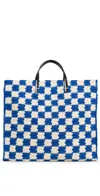 Clare V Summer Simple Tote Cobalt & Cream Crochet Checker In Cobalt & Cream Crochet Checker