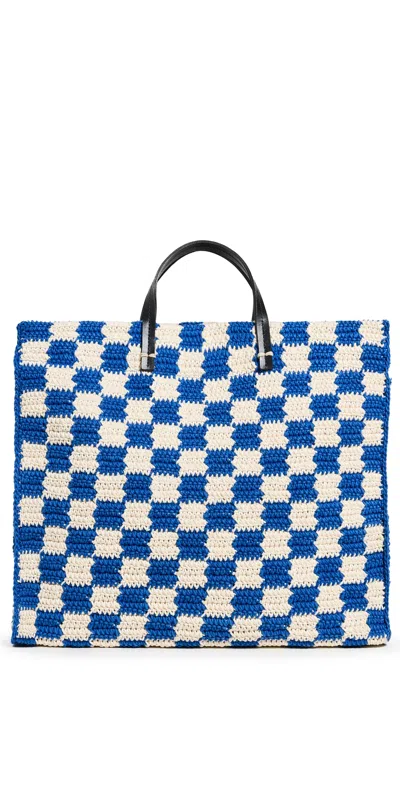 Clare V Summer Simple Tote Cobalt & Cream Crochet Checker