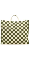 Clare V Summer Simple Tote Olive & Cream Crochet Checker