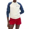 Clare V Sweatshirt W/embroidered Sardine In Cream W/navy In Multi