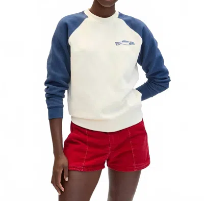 Clare V Sweatshirt W/embroidered Sardine In Cream W/navy In Multi