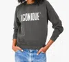 Clare V Sweatshirt With Iconique In Faded Black W/ Cream In Gray