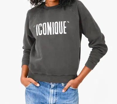 Clare V Sweatshirt With Iconique In Faded Black W/ Cream In Gray