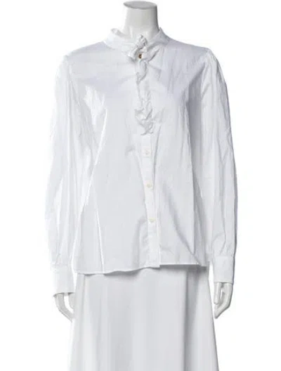 Pre-owned Clare V Tie Neck Long Sleeve Blouse In White