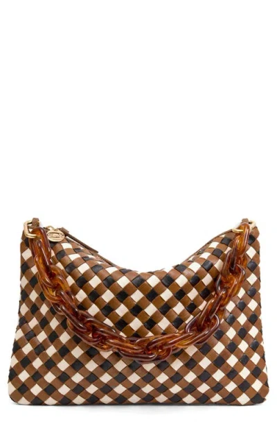 Clare V . Tricolor Woven Flat Clutch Purse In Brown