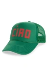 Clare V . Trucker Hat In Green W/ Poppy Block Ciao