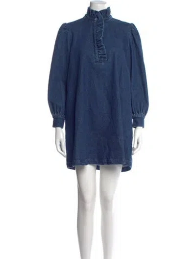 Pre-owned Clare V Turtleneck Mini Dress In Blue