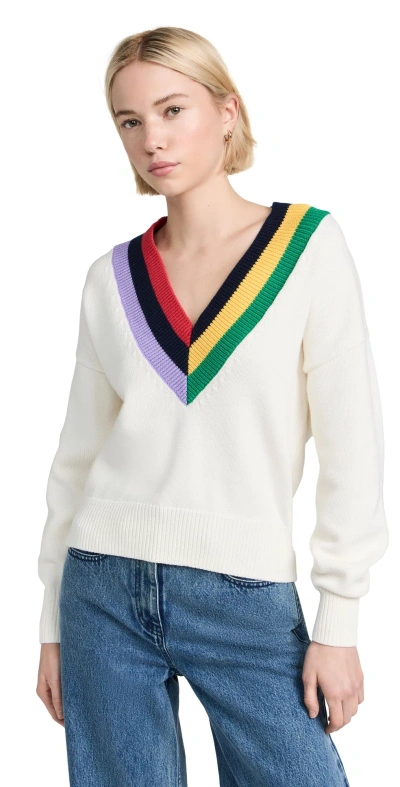 Clare V Varsity Jumper Cream Cotton W/ Multi Stripe