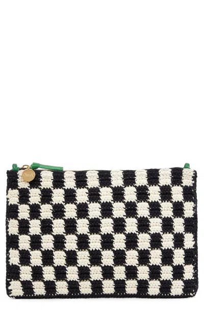 Clare V Women's Mini Crochet Checker Flat Clutch In Black/cream