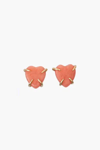 Clare V Women's Stone Heart Studs Earrings In Vintage Gold And Coral In Orange