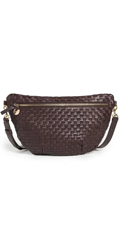 Clare V Woven Checkered Grande Fanny Bag Tobacco In Brown