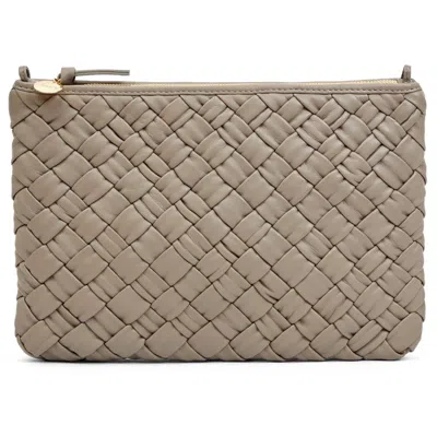 Clare V . Woven Leather Flat Clutch In Dove Grey