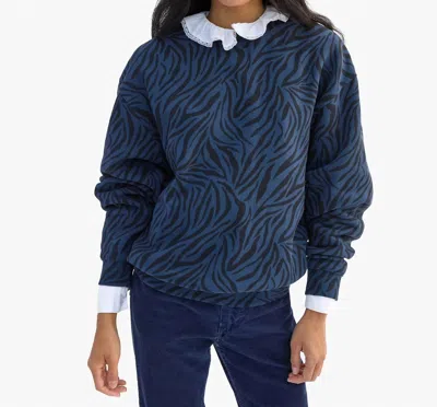 Clare V Zebras Sleep Print Oversized Sweatshirt In Navy In Blue