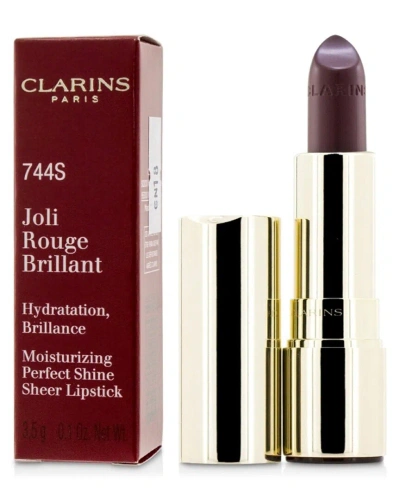 Clarins 0.1oz 744s Plum Joli Rouge Brilliant Perfect Shine Sheer Lipstick In White
